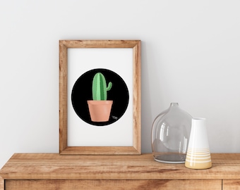 Cactus Art Print: Potted Cactus, Digital cactus artwork, Succulents, Desert Decor, Cactus Decor, Cactus art, Southwest Art, Happy Art