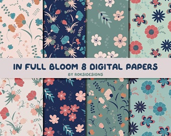 floral digital papers, flower scrapbooking paper, patterns, in full bloom digital art, digital background, craft paper pack