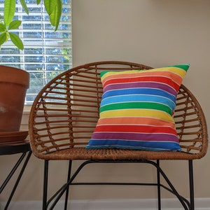 18&quot; X 18&quot; bold rainbow upcycled throw pillowcase (1980s vintage fabric), back= alphabet fabric, SHIPS TODAY!