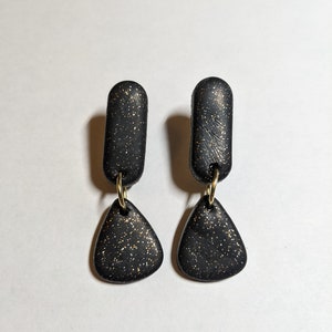 polymer clay black & gold tear drop earrings, SHIPS TODAY!