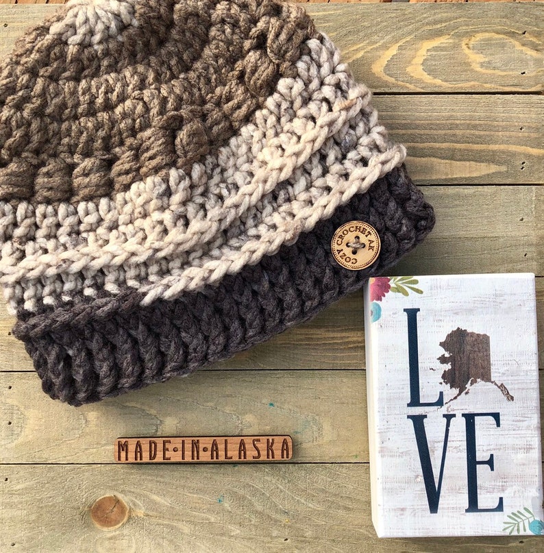 Crochet beanie with wooden button
