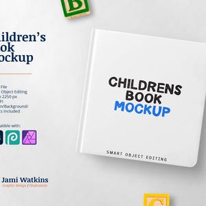 Modelo PSD de mockup de livro cartonado infantil, edição de objetos inteligentes no Photoshop