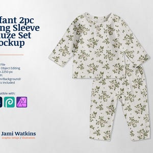 Modello di mockup PSD per set di mussola/garza a maniche lunghe per neonati/bambini piccoli, modifica di oggetti avanzati in Photoshop
