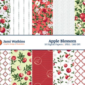 Apfelblüte Digitales Papier-Set (10), nahtloses Obstmuster