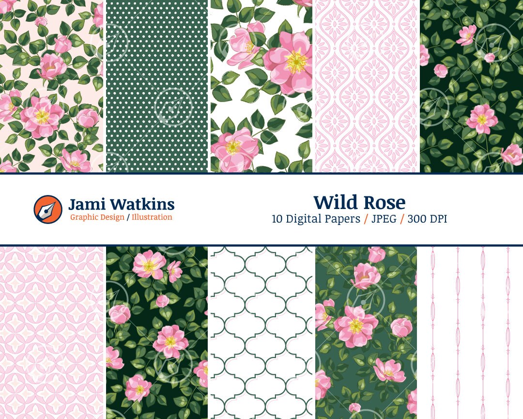 Wild Rose Digital Paper Set (10), Seamless Pink Floral Pattern - Etsy