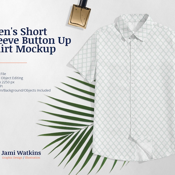 Men's Short Sleeve Button Up Shirt PSD Mockup Template, Photoshop Smart Object Editing