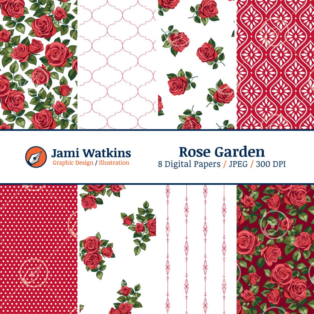 Buy Rose Garden Digital Paper Set 8 Seamless Red Roses Pattern Online ...