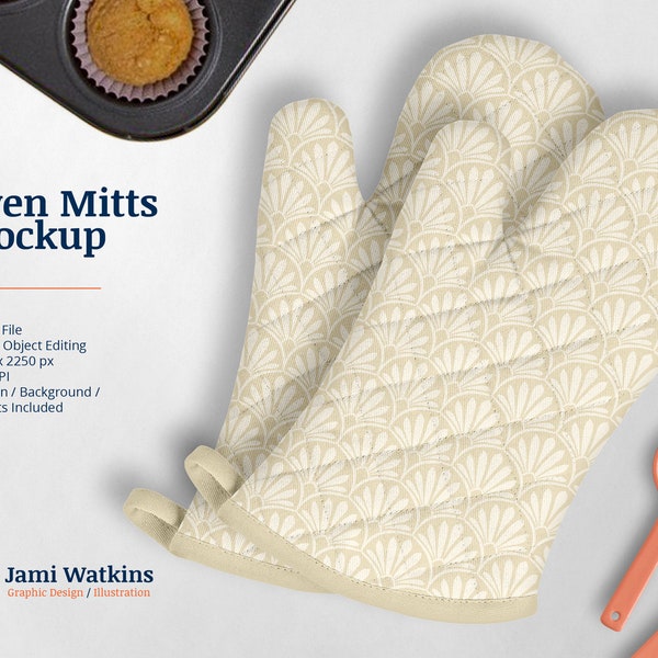 Oven Mitts PSD Mockup Template, Photoshop Smart Object Editing