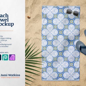 Beach Towel PSD Mockup Template, Photoshop Smart Object Editing