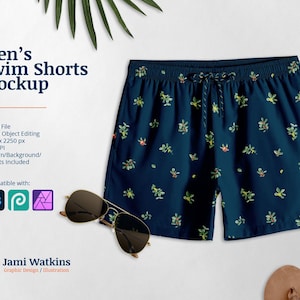Men&#39;s Swim Shorts PSD Mockup Template, Photoshop Smart Object Editing