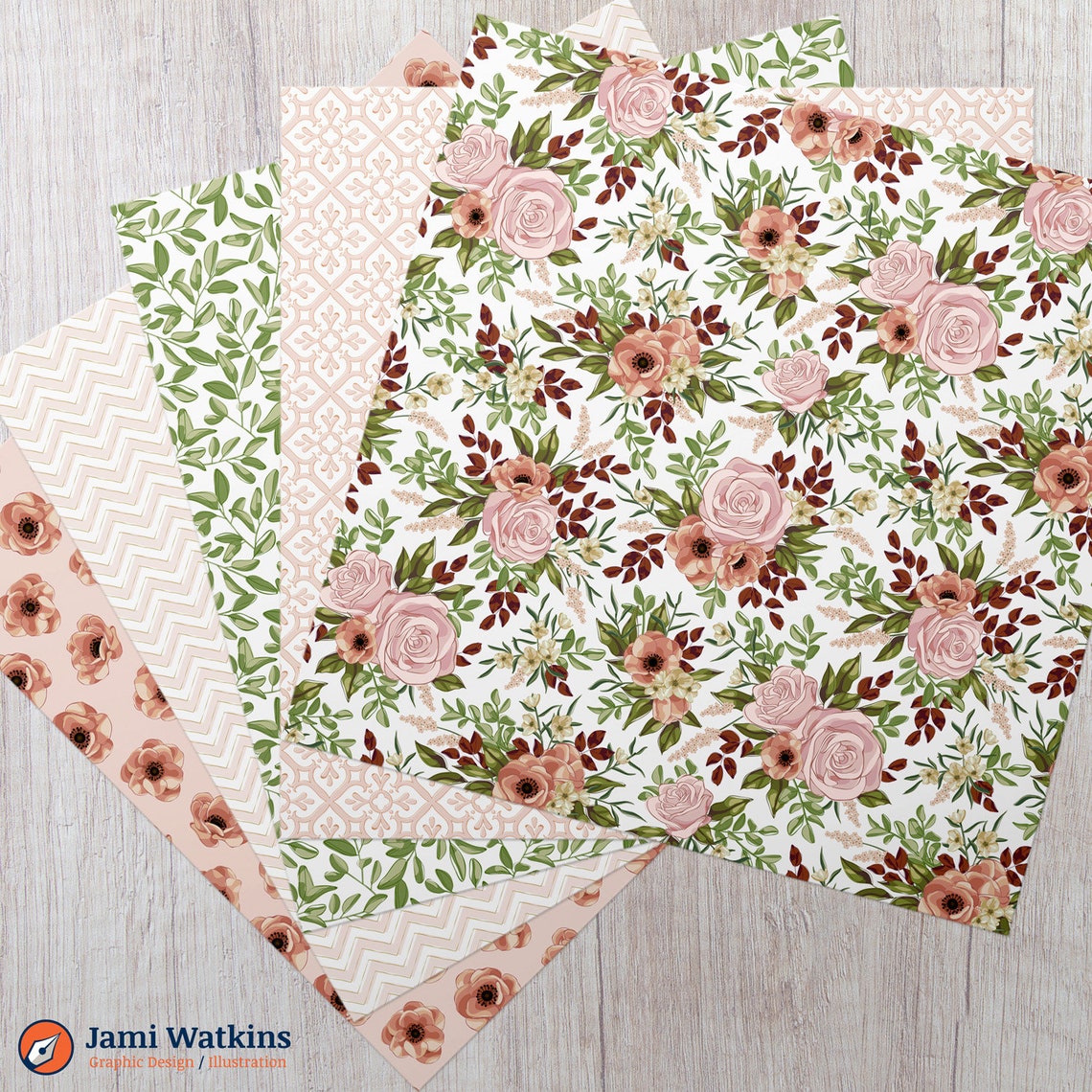 Antique Rose Bouquet Digital Paper Set (10), Vintage Pink Floral ...