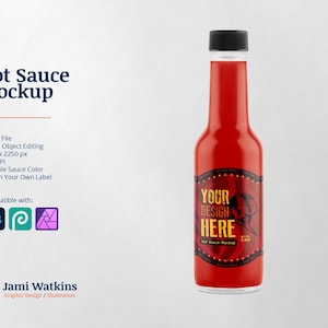 Hot Sauce PSD Mockup Template, Photoshop Smart Object Editing