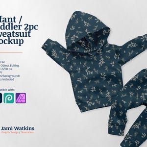 Infant Toddler 2pc Sweatsuit PSD Mockup Template, Photoshop Smart Object Editing