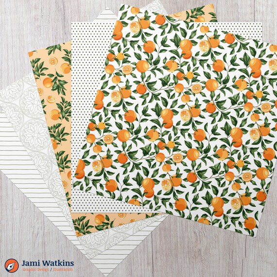 花柄・フルーツ柄薄葉紙 Orange Blossom Digital Paper Set (10), Citrus Fruit Pattern