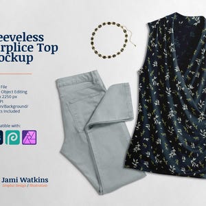 Sleeveless Surplice Top PSD Mockup Template, Photoshop Smart Object Editing