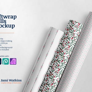 Giftwrap Rolls PSD Mockup Template, Photoshop Smart Object Editing