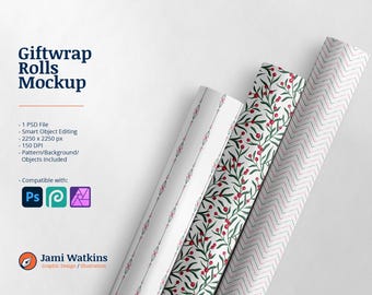 Giftwrap Rolls PSD Mockup Template, Photoshop Smart Object Editing