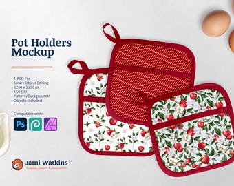 Pot Holders PSD Mockup Template, Photoshop Smart Object Editing