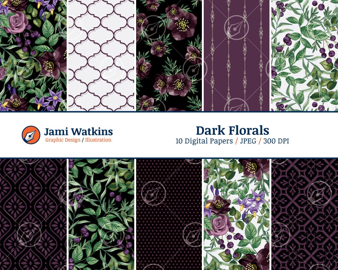 Dark Florals Digital Paper Set (10) - Etsy