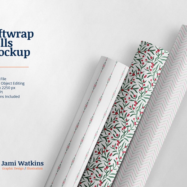 Giftwrap Rolls PSD Mockup Template, Photoshop Smart Object Editing