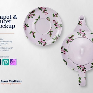 Teapot & Saucer PSD Mockup Template, Photoshop Smart Object Editing