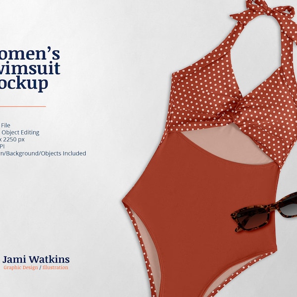 Women's 1pc Swimwear PSD Mockup Template, Photoshop Smart Object Editing