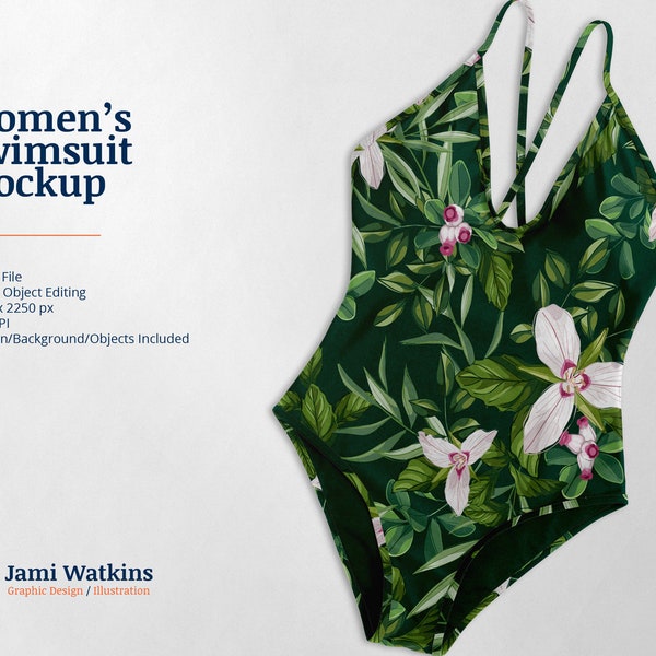 Women's 1pc Swimsuit PSD Mockup Template, Photoshop Smart Object Editing