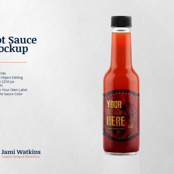 Hot Sauce PSD Mockup Template, Photoshop Smart Object Editing