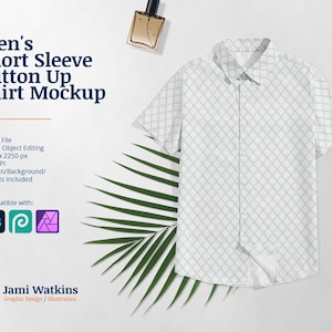Men&#39;s Short Sleeve Button Up Shirt PSD Mockup Template, Photoshop Smart Object Editing