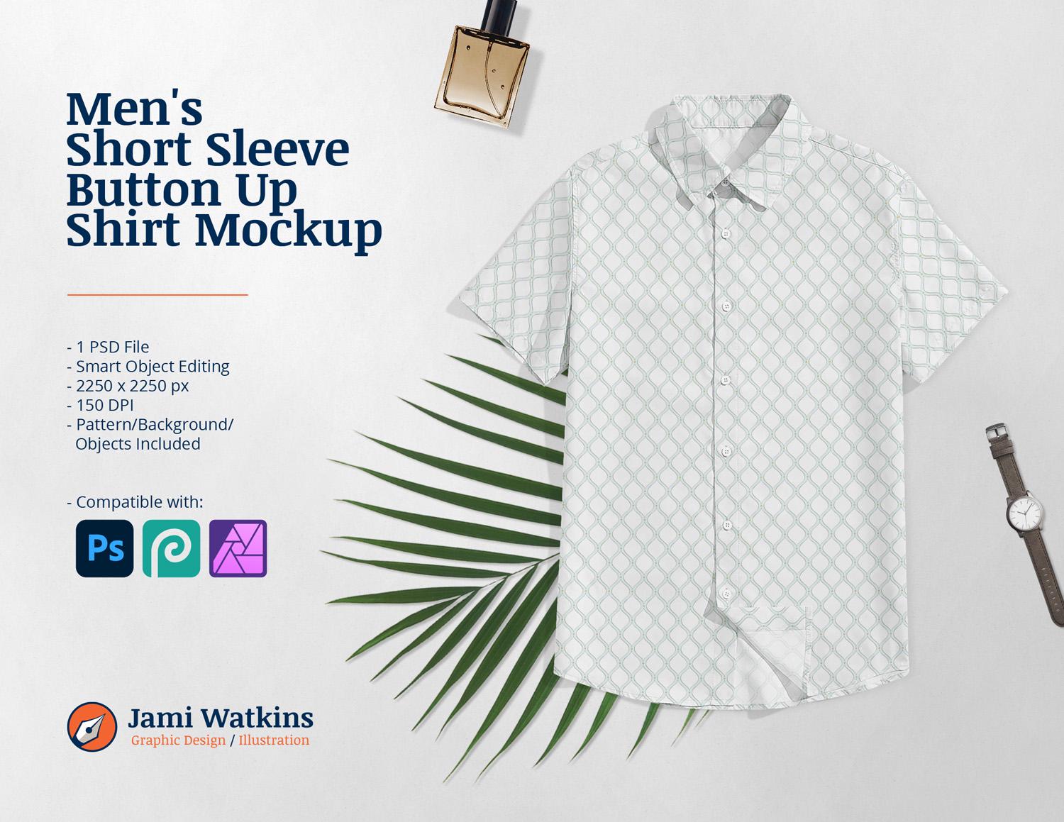 Men's Short Sleeve Button up Shirt PSD Mockup Template, Photoshop Smart  Object Editing - Etsy Israel, image size:1500x1159