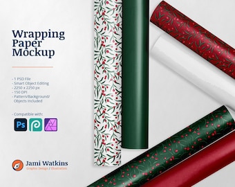 Wrapping Paper PSD Mockup Template, Photoshop Smart Object Editing