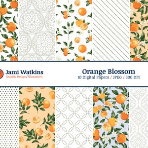 Orangenblüten-Digital-Papier-Set (10), Zitrusfrucht-Muster, Orangenbaum-Tapete