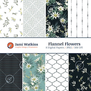 Conjunto de papel digital de flores de flanela (8), padrão de flores de acácia, flores australianas