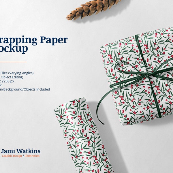 Wrapping Paper PSD Mockup Template (Set of 3), Photoshop Smart Object Editing