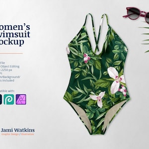 Damen Badeanzug PSD Mockup Vorlage, Photoshop Smart Objektbearbeitung
