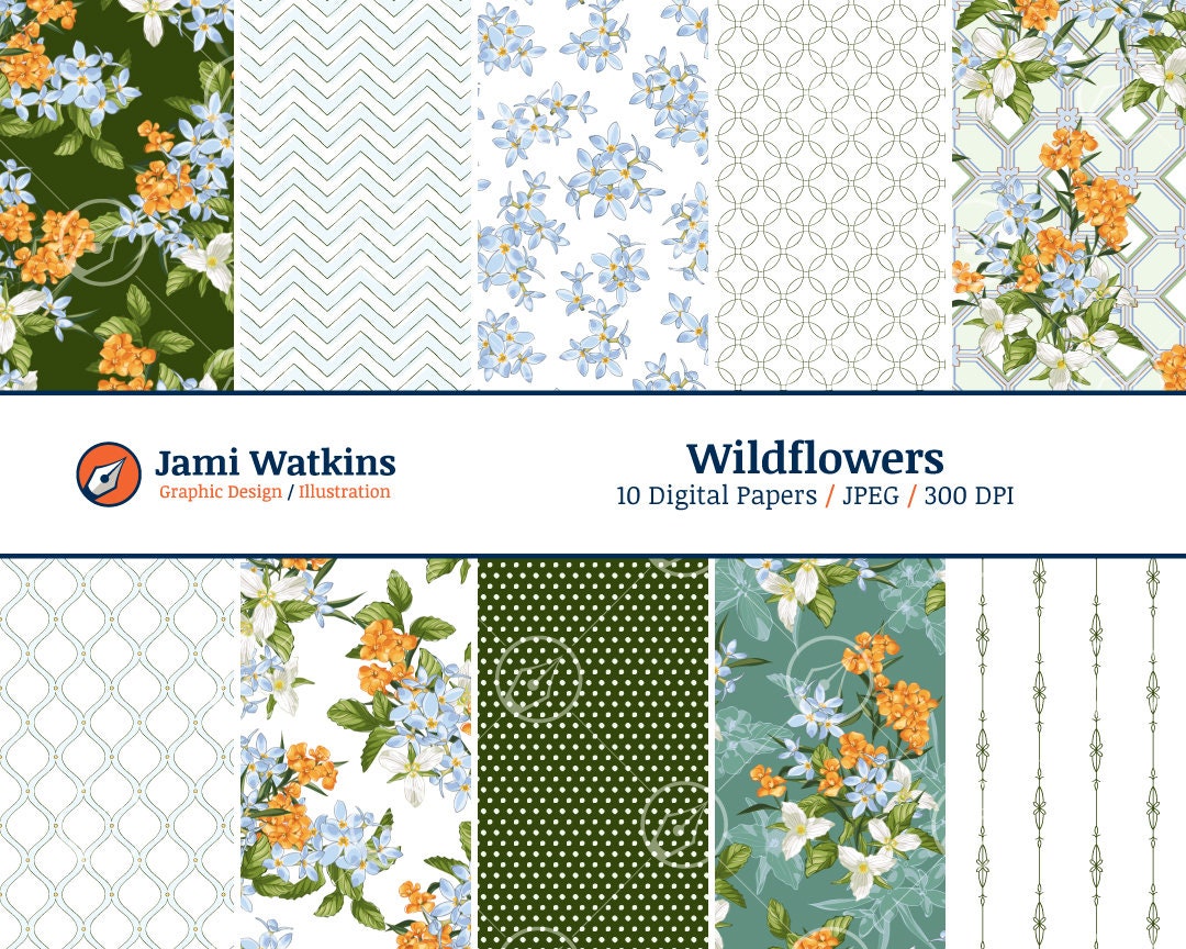 Wildflowers Digital Paper Set (10), Seamless Wild Floral Pattern - Etsy