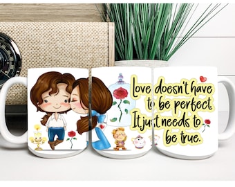 Princess Belle / The Beast / Large Ceramic Mug / Cute Couple Gifts / Full Wrap / Dishwasher Safe