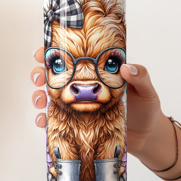 Floral Highland Cow 20oz Skinny Tumbler, Cute Cow Gift