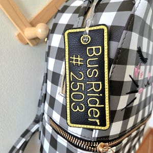 Personalized Faux Leather School Bag Tag: Car Rider/Bus Rider