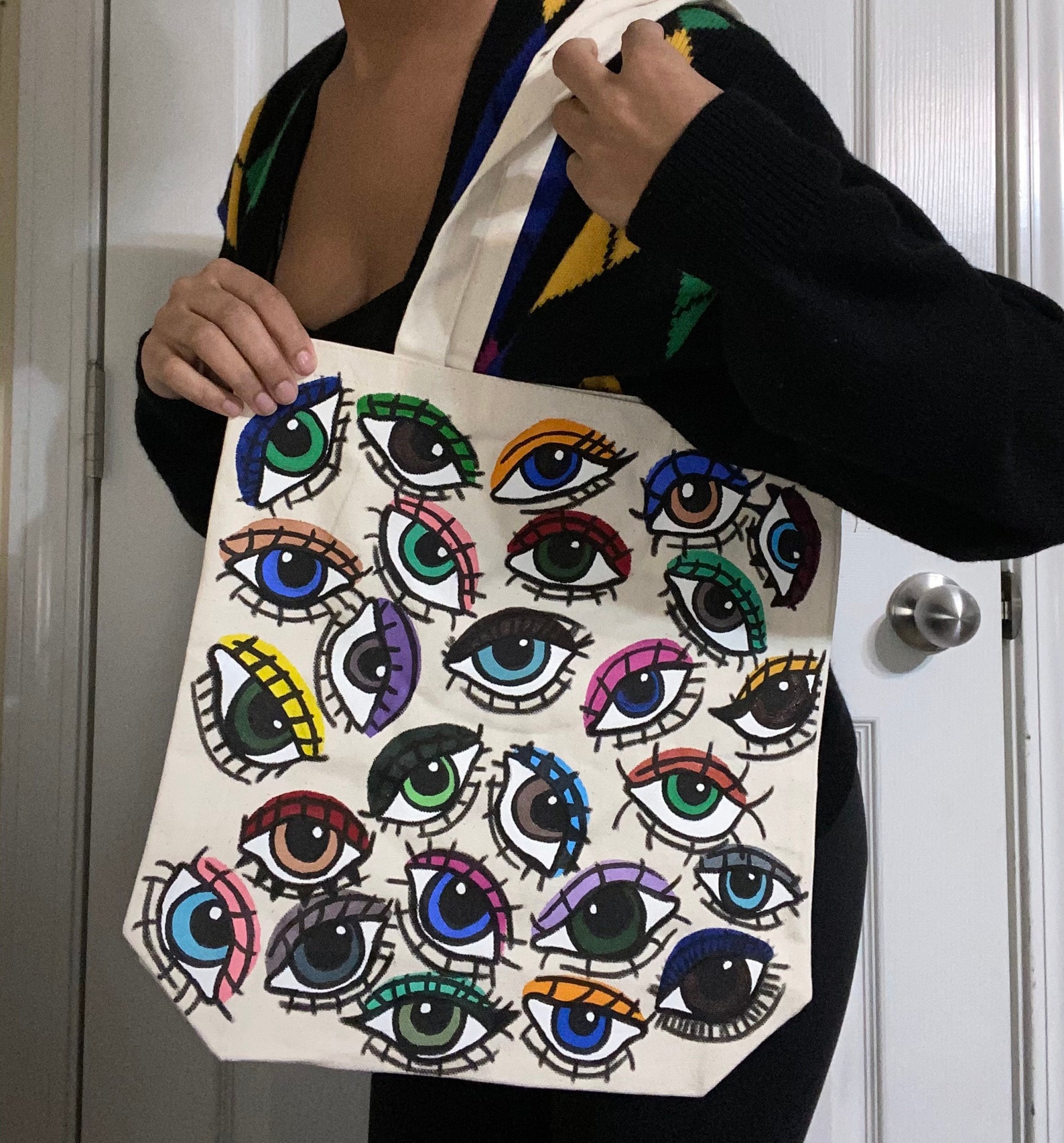 Optic Totes hand painted eye tote bag trendy bag | Etsy