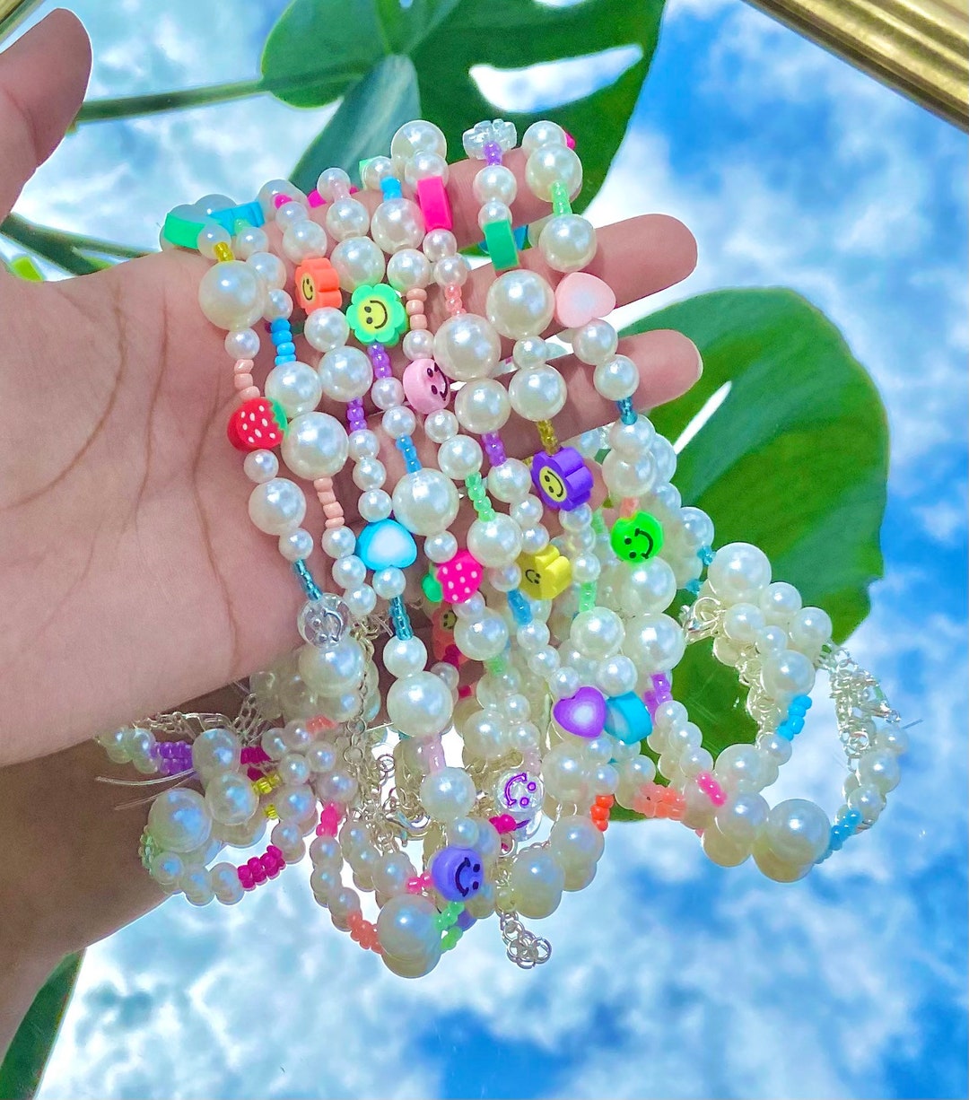 Funky Rainbow Pearl Necklaces Funky Necklace Pearl Necklace Choker Rainbow Necklace Trendy