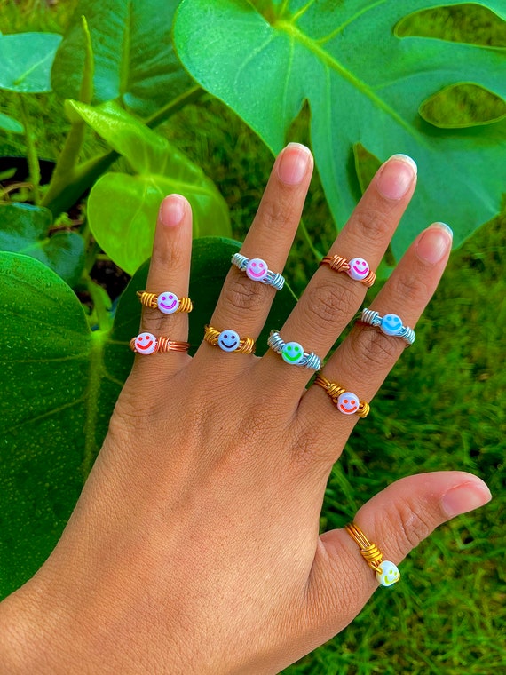 Smiley Face Rings Matching Rings Handmade Rings Cute Jewelry Wire