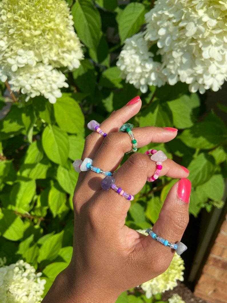 Beaded gemstone rings gemstones colorful stone rings rings beads adjustable rings gift ideas gifts for ring lovers for her image 2