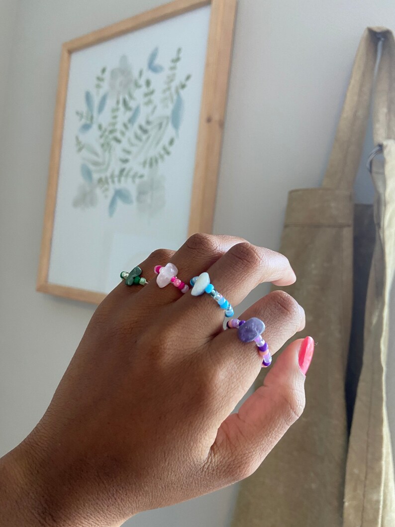 Beaded gemstone rings gemstones colorful stone rings rings beads adjustable rings gift ideas gifts for ring lovers for her image 7