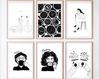 Coffee shop art prints | the bean loft art prints | the bean loft | coffee themed art | coffee art | prints | black and white prints | gift