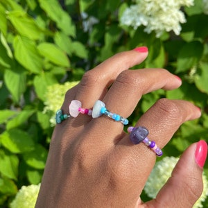 Beaded gemstone rings gemstones colorful stone rings rings beads adjustable rings gift ideas gifts for ring lovers for her image 4