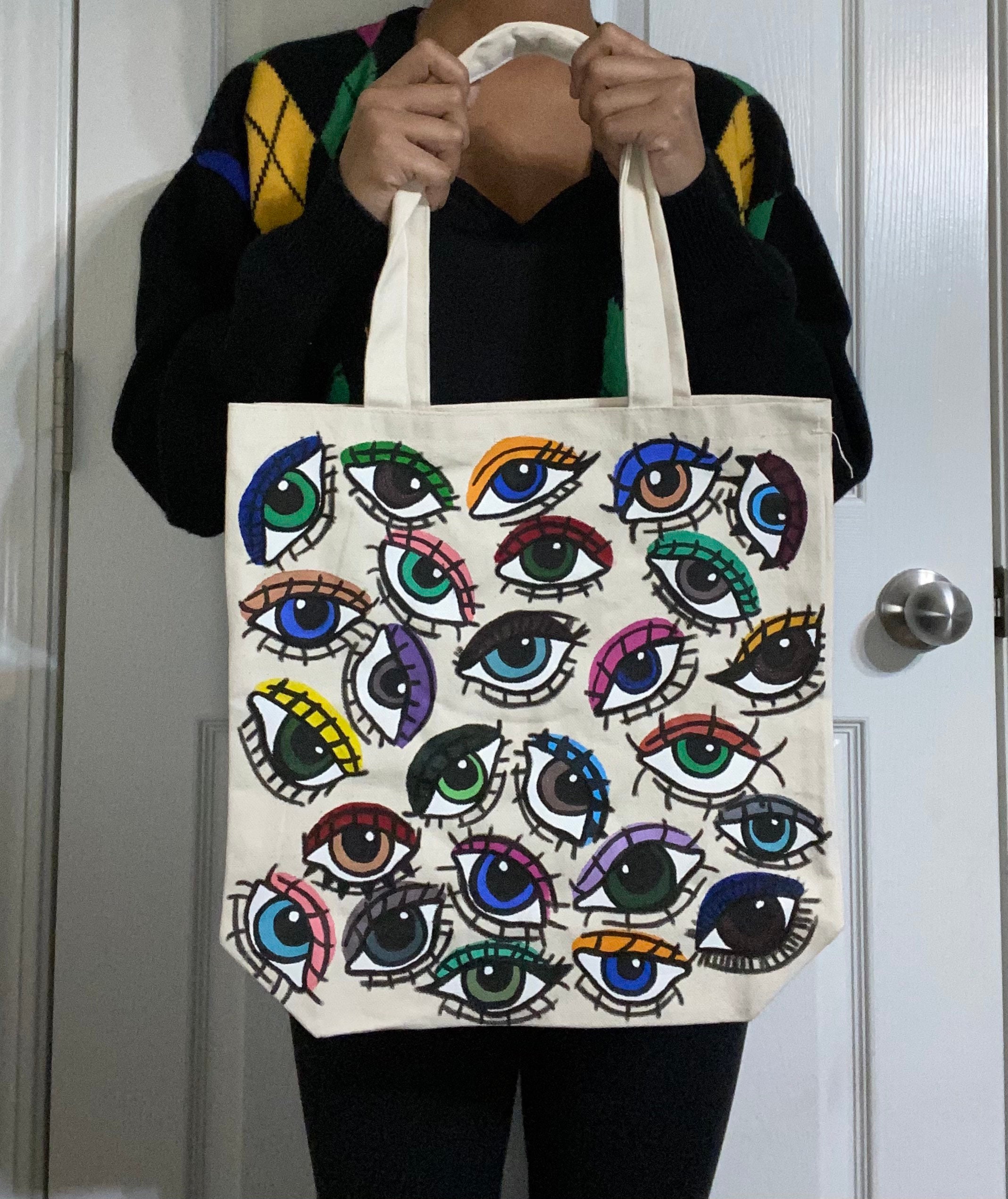 Optic Totes hand painted eye tote bag trendy bag | Etsy
