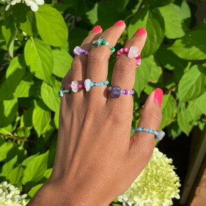 Beaded gemstone rings gemstones colorful stone rings rings beads adjustable rings gift ideas gifts for ring lovers for her image 3