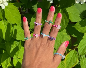 Beaded gemstone rings | gemstones | colorful | stone rings | rings | beads | adjustable rings | gift ideas | gifts for ring lovers | for her