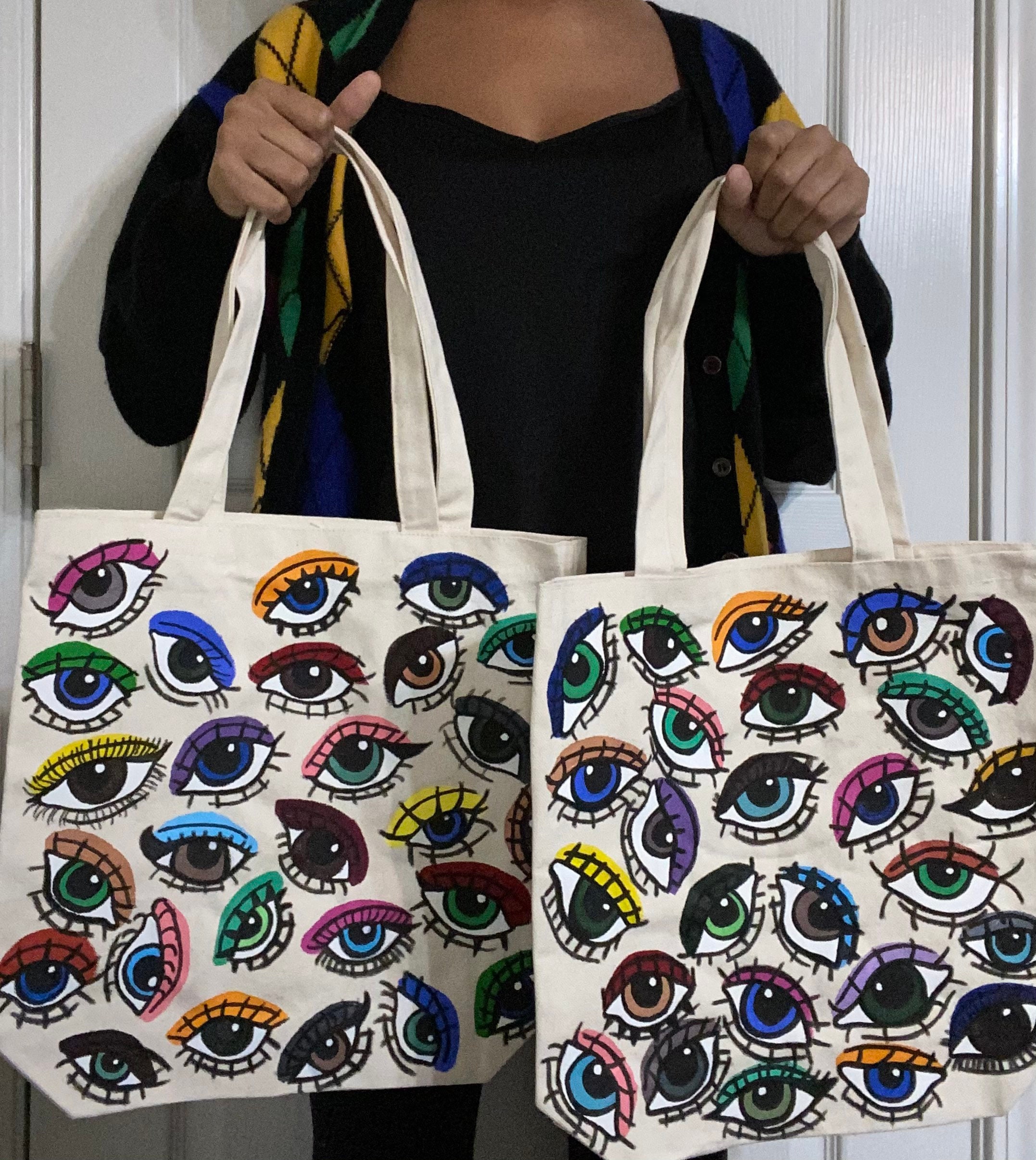 Optic Totes hand painted eye tote bag trendy bag | Etsy